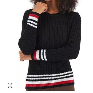 Women's Cotton Cable-Knit Tipped Sleeve Sweater